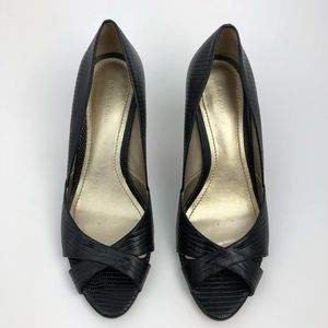 Ann Taylor Black Leather High Heel Sandals PeepToe